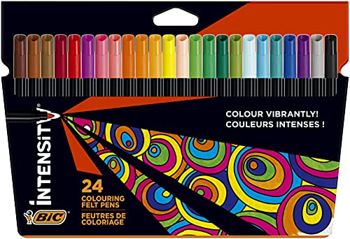 BIC Intensity - Rotuladores de punta fina (0.9 mm), no se secan, pack de 24 unidades, colores surtidos