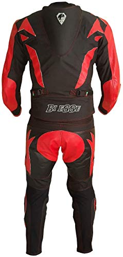 Biesse - Mono de moto para adulto de piel y tejido - Divisible en 2 piezas: chaqueta y pantalón - Ajustable - Tallas desde XS a 4XL - Mono de moto con protecciones CE