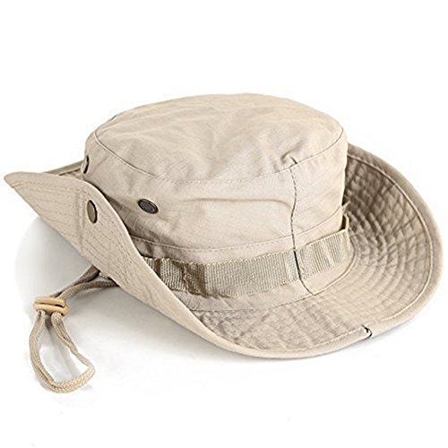 BIGBOBA Gorro unisex para primavera, verano, exterior, alpinismo, pesca, con borde redondo, para camping, camuflaje, algodón, 58-62 cm (color caqui)