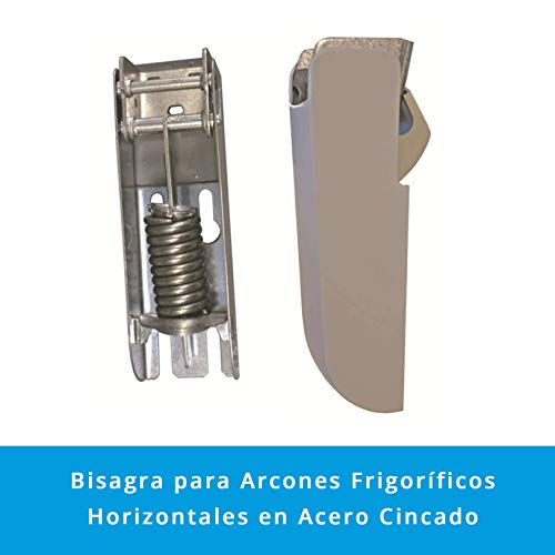 Bisagra con Muelle de 4,5 mm en Acero Cincado para Puerta Superior tipo Arcón o Cofre de congelados | Con embellecedores en poliestireno anti-choque blanco