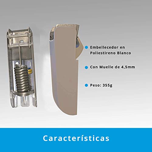 Bisagra con Muelle de 4,5 mm en Acero Cincado para Puerta Superior tipo Arcón o Cofre de congelados | Con embellecedores en poliestireno anti-choque blanco