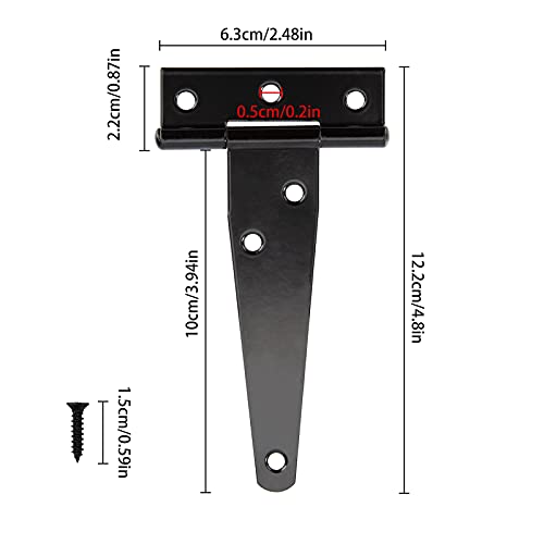 Bisagras en T, 8 Piezas Negro Bisagras Triángulo Puertas Madera Hierro con 48 Tornillos, Hardware para Puerta de Granero, Cobertizo, Jardín(4 Pulgadas)