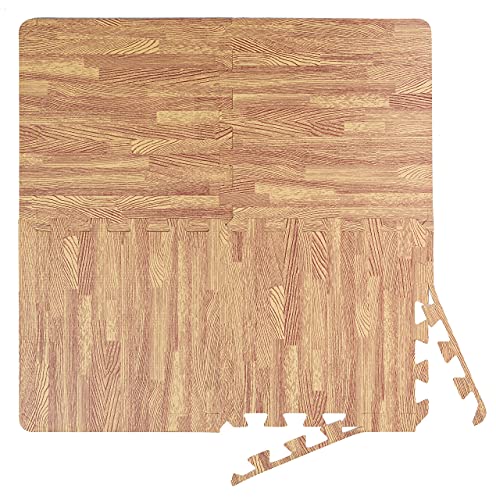 BodenMax Esterilla puzzle de espuma EVA para suelos de gimnasio 1cm de grosor Colchoneta de goma para ejercicio yoga tatami gym piscina Alfombra protectora para cintas de correr Color Madera 18 piezas