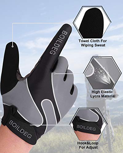 boildeg Guantes de Ciclismo,Guantes MTB,Antideslizante Pantalla Táctil,Tela Transpirable,Adecuado para Ciclismo de Montaña,Todo el Vehículo de Terreno,Bicicleta de Montaña (Gris, L)