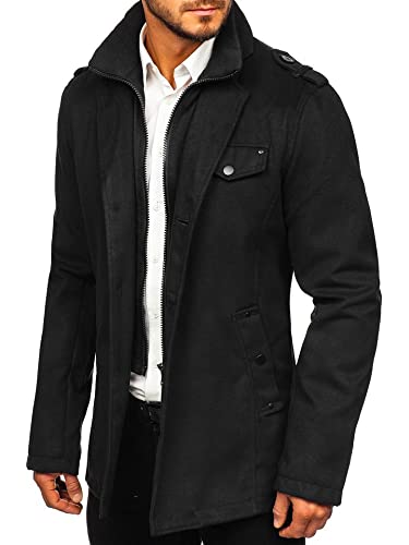 BOLF Hombre Abrigo a Cuadros Forrado Botonadura Doble Cuello Reversible Cazadora Jersey Jacket Chaqueta Plumas Outdoor Ocio Estilo Casual 8853 Negro L [4D4]