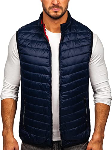 BOLF Hombre Chaleco acolchado Cierre de Cremallera Chaqueta sin Manga Cazadora Plumifero Jacket Jogging Zip Outdoor Estilo Deportivo 7103 Azul Oscuro M [1U1]