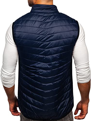 BOLF Hombre Chaleco acolchado Cierre de Cremallera Chaqueta sin Manga Cazadora Plumifero Jacket Jogging Zip Outdoor Estilo Deportivo 7103 Azul Oscuro M [1U1]