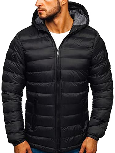 BOLF Hombre Chaqueta acolchada De Invierno con Capucha Cierre de Cremallera Jacket Cazadora Plumón Ropa de Abrigo Estilo Deportivo JP1101 Negro M [4D4]