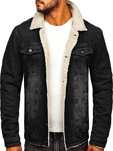 BOLF Hombre Chaqueta Vaquera Trucker Cierre de Botones Denim Entretiempo Jeans Cazadora Plumas Jacket Sweater Chaqueta de algodón Ocio Estilo Diario 1158 Negro S [4D4]