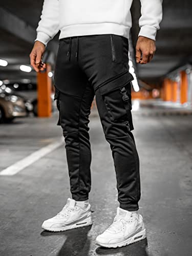 BOLF Hombre Pantalón Deportivo Cargo Pantalones De Chándal Jogger Pantalones Holgados de Deporte Running Entrenamiento Fitness Jogging Slim fit Estilo Urbano HS7045 Negro M [6F6]