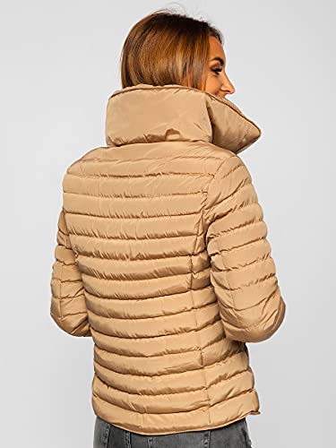 BOLF Mujer Chaqueta acolchada de Invierno Cierre de Cremallera Cuello alto Plumas Jacket Cazadora Sweatshirt Zip Deporte Ocio Estilo Estilo Diario 23063 Marrón L [D4D]