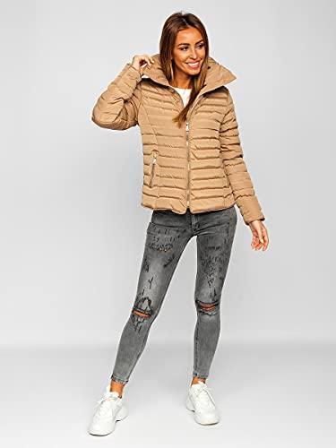 BOLF Mujer Chaqueta acolchada de Invierno Cierre de Cremallera Cuello alto Plumas Jacket Cazadora Sweatshirt Zip Deporte Ocio Estilo Estilo Diario 23063 Marrón L [D4D]