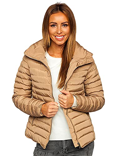 BOLF Mujer Chaqueta acolchada de Invierno Cierre de Cremallera Cuello alto Plumas Jacket Cazadora Sweatshirt Zip Deporte Ocio Estilo Estilo Diario 23063 Marrón L [D4D]