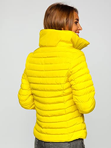 BOLF Mujer Chaqueta acolchada de Invierno Cierre de Cremallera Cuello alto Plumas Jacket Cazadora Sweatshirt Zip Deporte Ocio Estilo Estilo Diario 23063 Amarillo S [D4D]