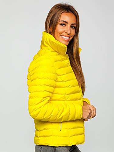 BOLF Mujer Chaqueta acolchada de Invierno Cierre de Cremallera Cuello alto Plumas Jacket Cazadora Sweatshirt Zip Deporte Ocio Estilo Estilo Diario 23063 Amarillo S [D4D]