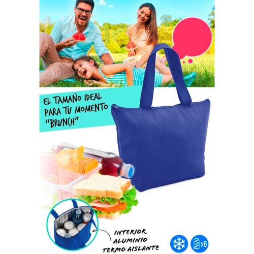 Bolsa Térmica, Nevera Plegable tamaño Pequeño | Cierre con Cremallera, Isotérmica Aislante, Mantiene Frío y Calor Alimentos | para Almuerzo, Escuela Niños, Oficina, Playa, Picnic (Azul, 1 ud)