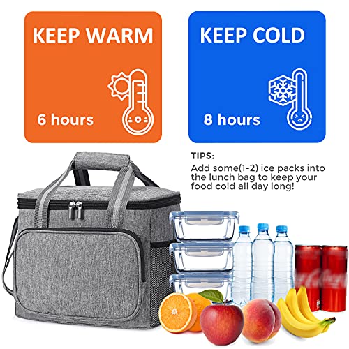 Bolsa Térmica Porta Alimentos 15L, Nevera Portatil Bolsa Isotermica Plegable, Gran Capacidad, Impermeable, Genial para Picnic, Playa, Camping, Viaje, Trabajo, almuerzo, oficina, escuela (gris)