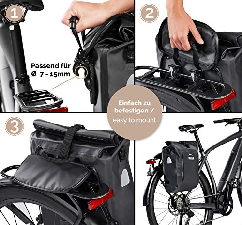 Borgen Alforja 3en1 para portaequipajes de bicis I Mochila bici I Alforja portaequipajes I Bolsa de hombro combinable para bici - 100 % impermeable y reflectante con funda portátil extraíble