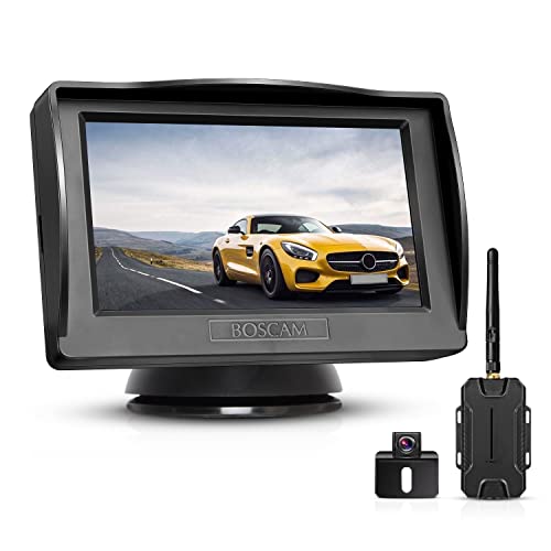 BOSCAM K1 Juego de cámara de marcha atrás y monitor inalámbricos, con pantalla LCD de 4,3 pulgadas, impermeable, con visión nocturna, para coches, furgonetas, camiones, caravanas