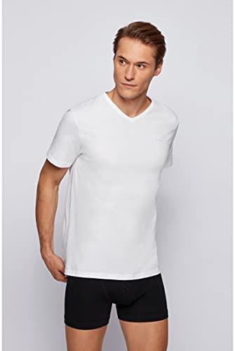 BOSS 2Pack V-Neck Underwear T-Shirts Camiseta, Blanco (White 100), S (Pack de 2) para Hombre