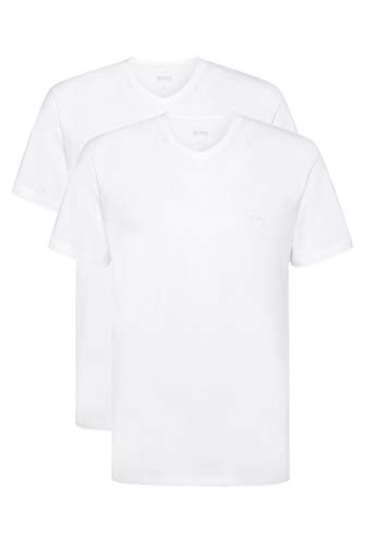 BOSS 2Pack V-Neck Underwear T-Shirts Camiseta, Blanco (White 100), S (Pack de 2) para Hombre