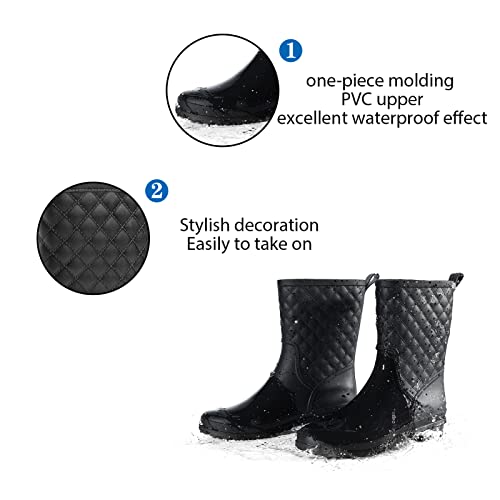 Botas Agua Mujer Impermeable Botas Lluvia Antideslizante Altas Wellington Boots Botines de Jardín Caucho 1-Negro EU36