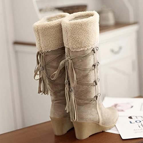 Botas de Mujer Botas Largas Vintage Casual con Cordones Botas de Algodó Zapatos Tacón Alto Botas Mujer Invierno Rebajas Nieve Botas Cuero Zapatos de Cálido Punta Redonda Cómodas Botas Talla Grande