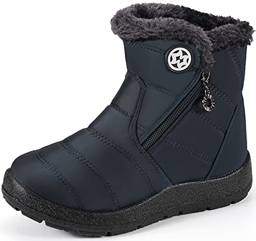 Botas de Nieve para Niños Invierno Calentar Forradas Botines Niña Niño Impermeables Planas Botas Suave Antideslizantes Azul#2 35 EU = 36 CN