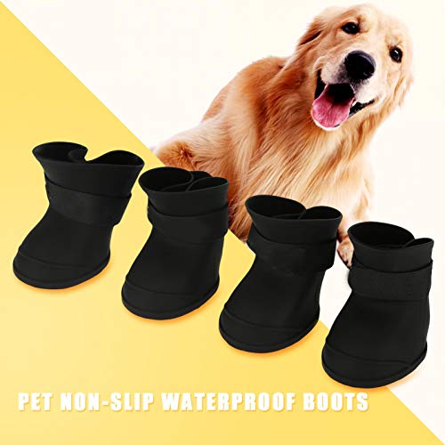 Botas impermeables para mascotas, protección para patas de perro, zapatos para lluvia y nieve para perros, botas de silicona antideslizantes para perros pequeños, medianos, gatos, cachorros(Black-M)