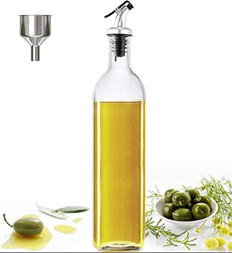 Botella Aceite Dispensador de Vinagre y Aceite de Vidrio con Pico Vertedor Dispensador de Aceite de Oliva con Tapón Anti-suciedad, 500 ml
