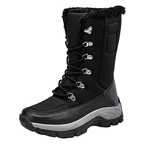 Botines de mujer de tacón bajo, botas de trabajo impermeables, botas de invierno, botas de nieve de media caña con forro cálido, botas térmicas, botas de tobillo redondas, Negro , 41 EU