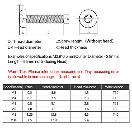 BOZONLI Tornillos Torx de Cabeza Redonda Tornillos de Acero Inoxidable Tornillo Torx Inviolable, M8×25mm,3 pcs