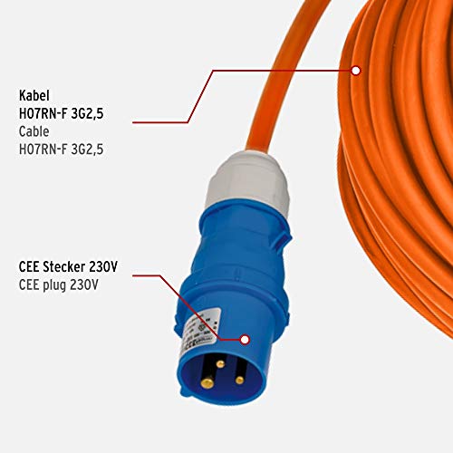 Brennenstuhl cable alargador CEE de 25 m para camping y caravana (alargador CEE, cable de 25 m en naranja, enchufe y acoplamiento CEE con tapa de cierre, IP44, uso en exteriores, Made in Germany)