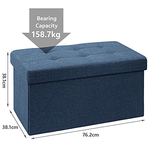 BRIAN & DANY Baúl Puff Taburete Plegable de Almacenamiento otomano, Taburete de Lino, reposapiés Plegable para Asiento - Azul Marino, 76 x 38 x 38 cm