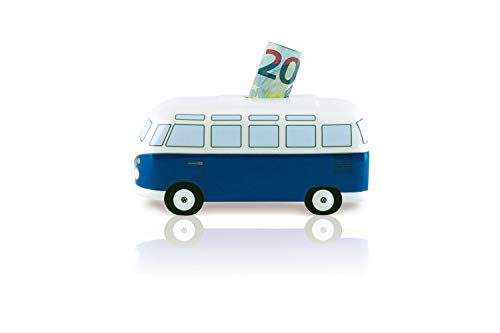 Brisa VW Collection - Volkswagen Furgoneta Hippie Bus T1 Van Hucha Vintage de Cerámica en Caja de Regalo, Caja de Dinero Reutilizable, Alcancía como Souvenir (Escala 1:22/Azul clásico)