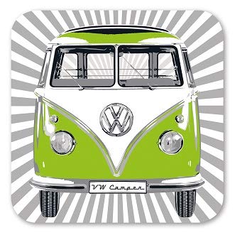 BRISA VW Collection - Volkswagen Furgoneta Hippie Bus T1 Van Juego de 4 Posavasos de Corcho con revestimiento MDF, Tapetes para Vasos, Protección de Mesa, Decoración de Cocina (Frente/Multicolor)