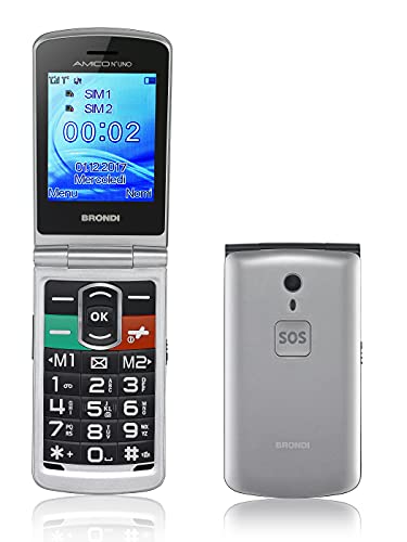 Brondi Amico N°Uno 108g Plata Teléfono para Personas Mayores - Teléfono móvil (Concha, SIM Doble, 320 x 240 Pixeles, 1,3 MP, 800 mAh, Plata)