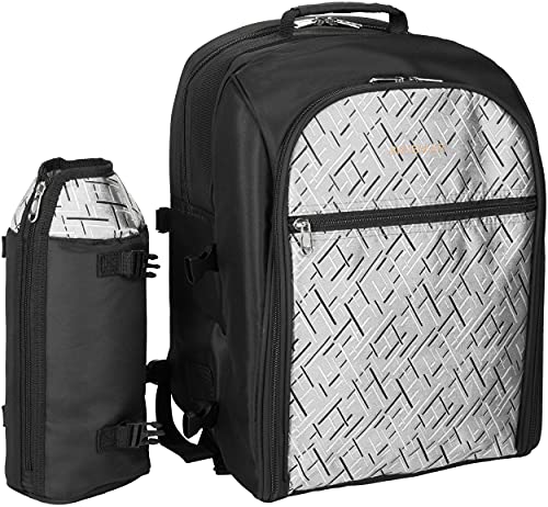 BRUBAKER Mochila de Picnic para 4 Personas Negro/Plata 27 × 38.5 X 21 Cm con Compartimiento de Refrigeración y Portabotellas Aislado