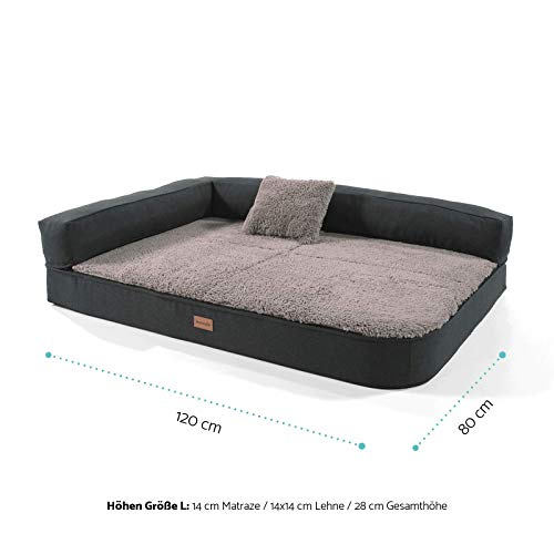 brunolie Odin Sofá para Perros Grande Gris, Lavable, ortopédico y Antideslizante, Cama para Perros con Bordes extraíbles, Tamaño L (120 x 80 x 12 cm)