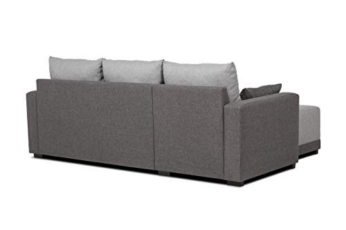 BUDWING Leah Sofá Cama 3 Plazas Chaise Longue Derecha o Izquierda Reversible Esquinero Dos Cojines Incluidos Tissu Salon Decoración de Hogar (Gris)