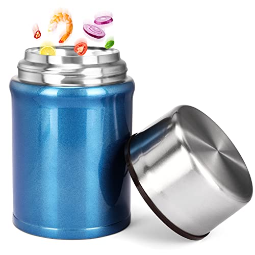 Buluri Termo para Comida 750 ml- Fiambrera Portátil Termo de Acero Inoxidable para Alimentos con Cuchara Plegable, Adecuada para Adultos, Niños y Bebés (Azul)