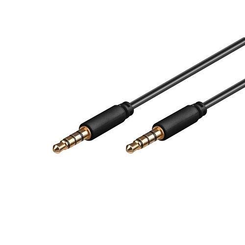 Cable de Audio Estereo Jack 3.5 Macho-Macho 4 Pin (1 Metro, Negro)