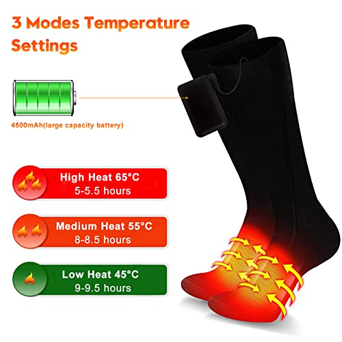 Calcetines Calefactables, 4500mAh Recargable Calcetines Térmicos Hombre Mujere con 3 ajustes de Calor, Calentadores de Pies Heated Socks para Esquiar Motocicleta Ciclismo Acampar