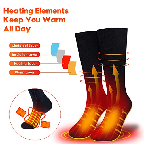 Calcetines Calefactables, 4500mAh Recargable Calcetines Térmicos Hombre Mujere con 3 ajustes de Calor, Calentadores de Pies Heated Socks para Esquiar Motocicleta Ciclismo Acampar