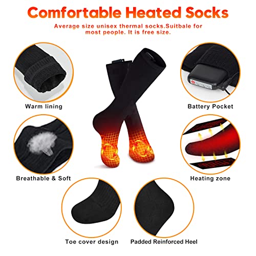 Calcetines Calefactables, 4500mAh Recargable Calcetines Térmicos Hombre Mujere con 3 ajustes de Calor, Calentadores de Pies Heated Socks para Esquiar Motocicleta Ciclismo Acampar