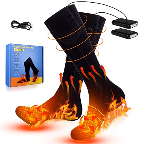 Calcetines Calefactables, 4500mAh Recargable Calcetines Térmicos Hombre Mujere con 3 ajustes de Calor, Calentadores de Pies Heated Socks para Esquiar Motocicleta Ciclismo Acampar