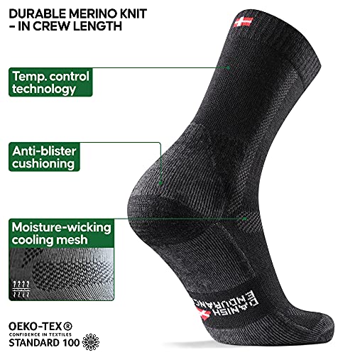 Calcetines de Marcha y Senderismo de Lana Merina para Hombre, Mujer y Niños, Otoño e Invierno, Calcetines Térmicos de montaña, Transpirables, Anti-Rozaduras y Acolchados, Pack de 3 (Negro/Gris, 39-42)