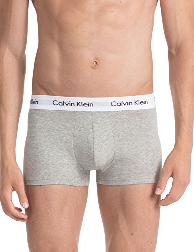 Calvin Klein 3 Pack Low Rise Trunks-Cotton Stretch Bóxers, Multicolor (Black/White/Grey Heather), S (Pack de 3) para Hombre