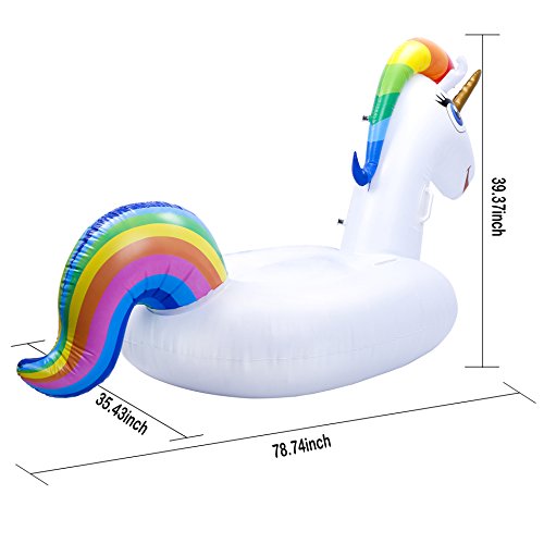 Cama Flotante de Unicornio - Hilera Flotante de Juguete Inflable de Montaje en Agua Grande con Válvula Rápida, Juguete Inflable para Fiesta en la Piscina, Adecuado para Adultos y Niños (All)