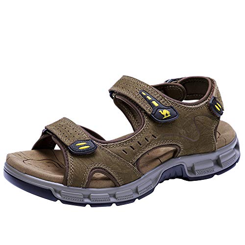 CAMEL CROWN Sandalias Hombre Senderismo Verano Cuero Sandalias Deportivas Trekking Outdoor Montaña Playa Sandalia para Hombres